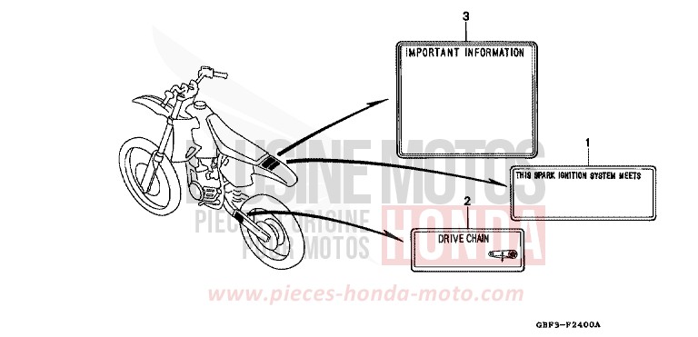 WARNETIKETT von CR80R "große Räder" NEUCLEAR RED (R177) von 1999